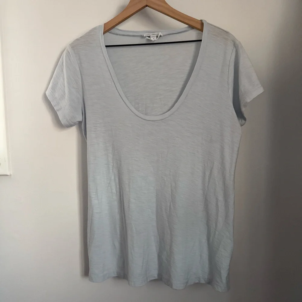 James Perse 3 US Large NWOT Scoop Neck Short Sleeve Tee Baby Blue Sheer Slub - Picture 1 of 4